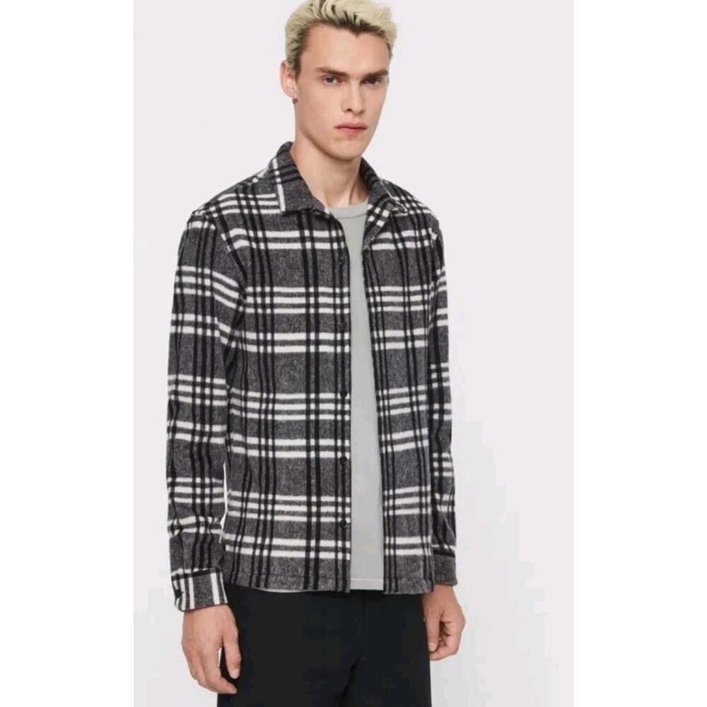 All Saints Men's Zenith Plaid Flannel Overshirt Shirt Shacket White Size XL EUC!